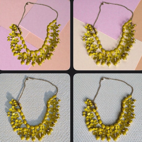 Vintage Yellow Lucite Floral Necklace Rhinestone Beads Retro Jewelry - Picture 7 of 8